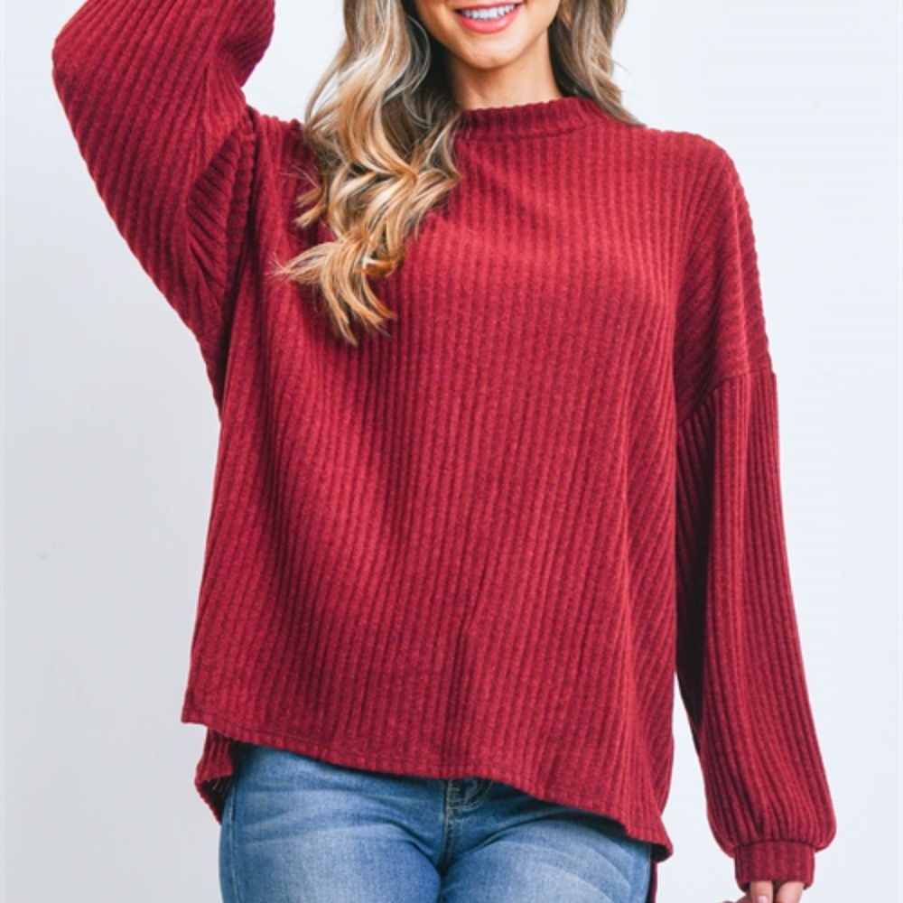 Burgundy sweater ribbed top - Picture 4 of 7